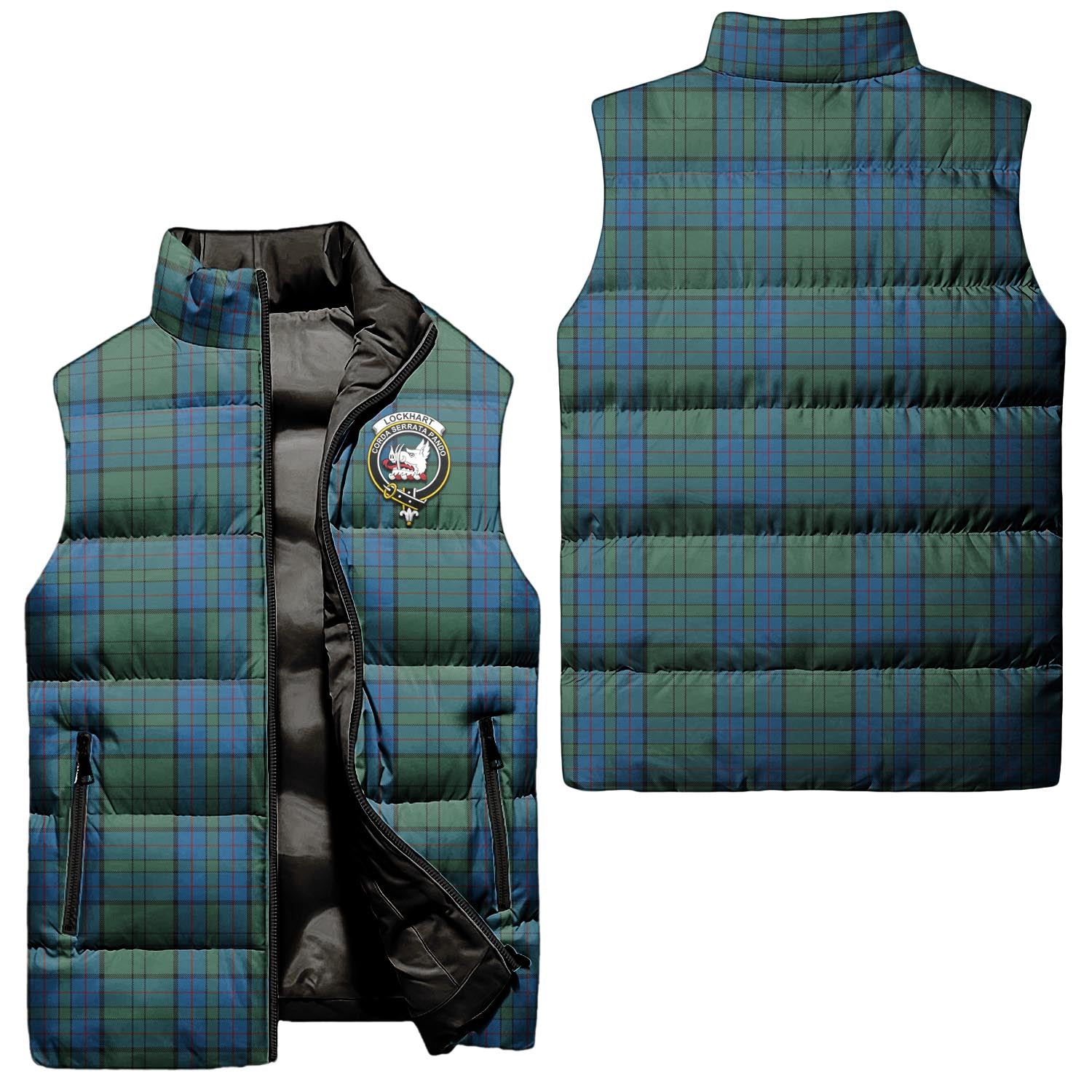 lockhart-clan-puffer-vest-family-crest-plaid-sleeveless-down-jacket