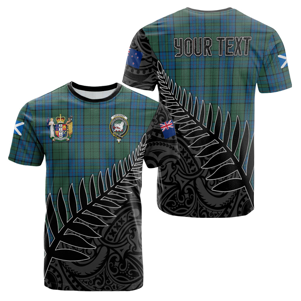 lockhart-tartan-family-crest-t-shirt-with-fern-leaves-and-coat-of-arm-of-nea-zealand