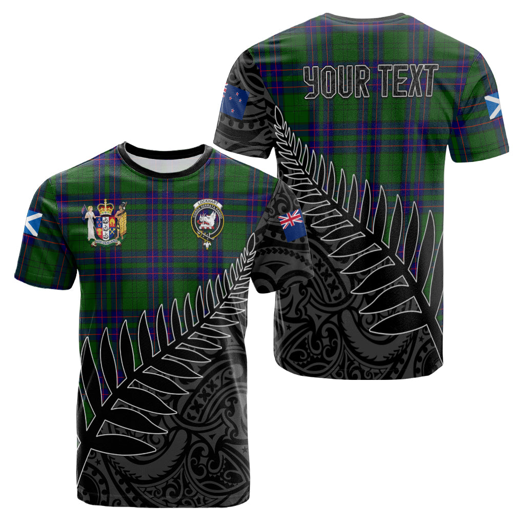 lockhart-modern-tartan-family-crest-t-shirt-with-fern-leaves-and-coat-of-arm-of-nea-zealand