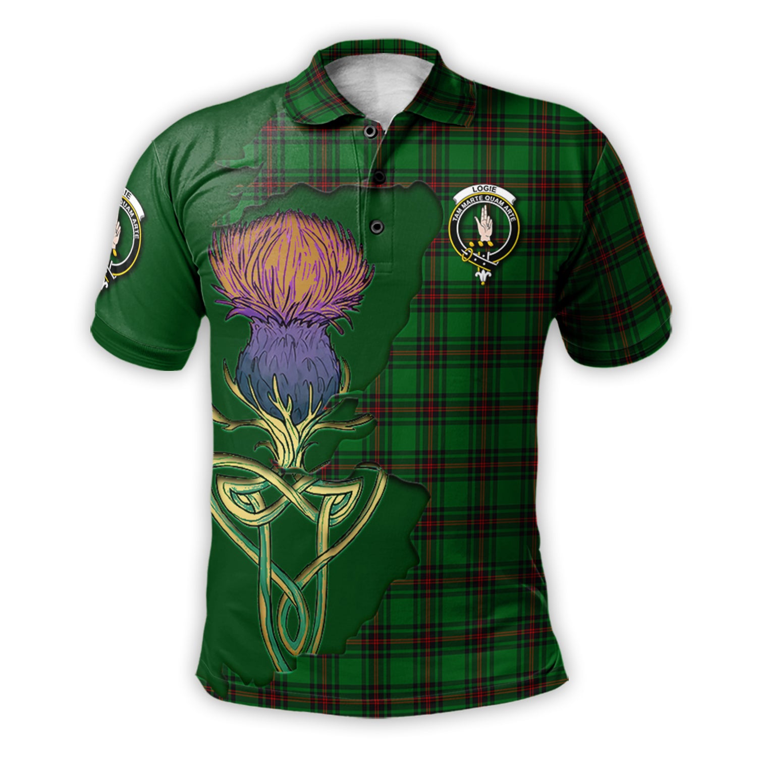 logie-tartan-family-crest-polo-shirt-tartan-plaid-with-thistle-and-scotland-map-polo-shirt