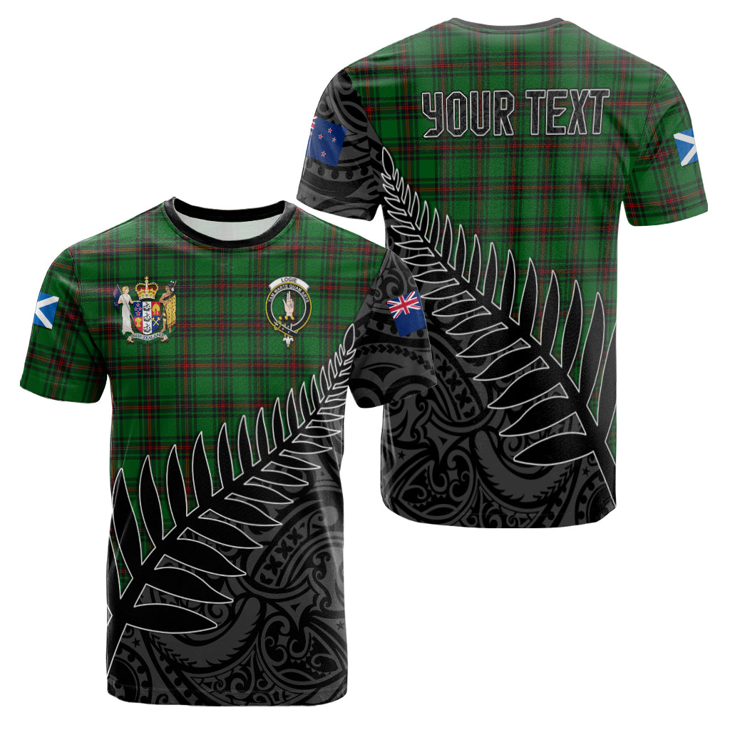logie-tartan-family-crest-t-shirt-with-fern-leaves-and-coat-of-arm-of-nea-zealand