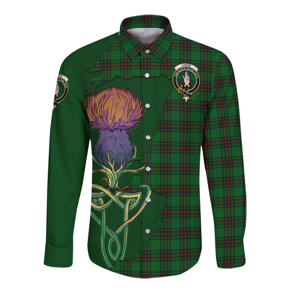logie-tartan-plaid-long-sleeve-button-down-shirt-tartan-crest-with-thistle-and-scotland-map-long-sleeve-button-shirt