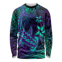 Custom Personalised Polynesian Long Sleeve Shirt Purple Paradise Hawaiian Tribal Hammerhead Shark - Wonder Print Shop