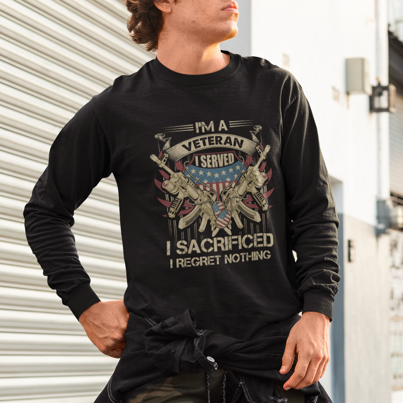 American Veteran Sweatshirt Patriot I Served I Sacrificed I Regret Nothing I'm A Veteran - Wonder Print Shop