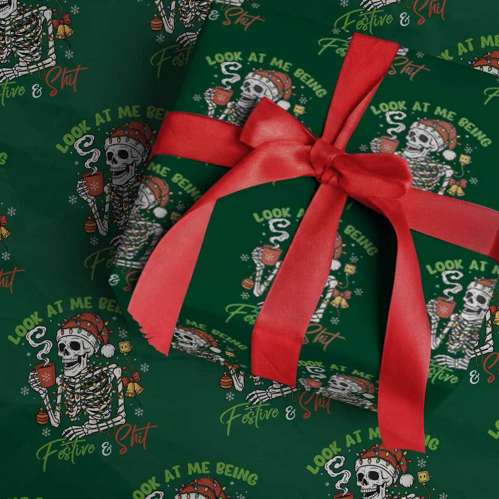 Look At Me Being Festive And Shit Wrapping Paper Roll Funny Christmas Skeleton - Wonder Print Shop