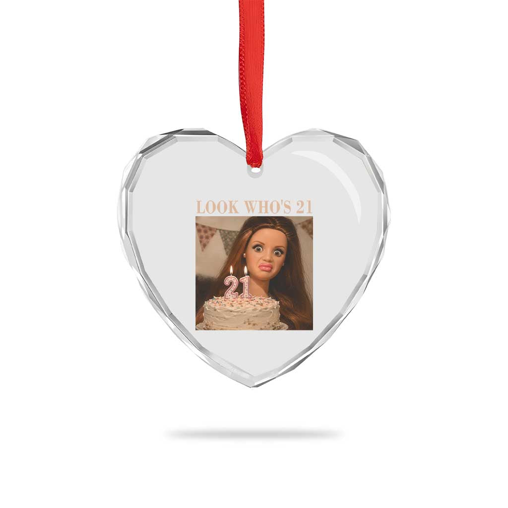 Look Who's 21 Heart Crystal Glass Ornament Funny Birthday Doll Face Meme
