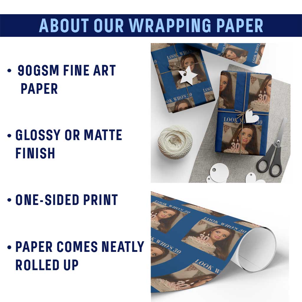 Look Who's 30 Wrapping Paper Roll Funny Birthday Doll Face Meme
