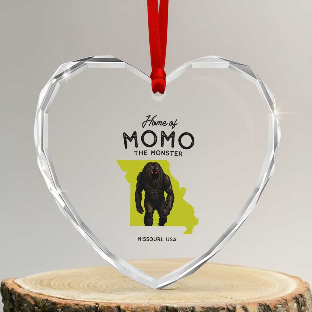 Louisiana Missouri Cryptid Lover Heart Crystal Glass Ornament Home Of Momo The Monster