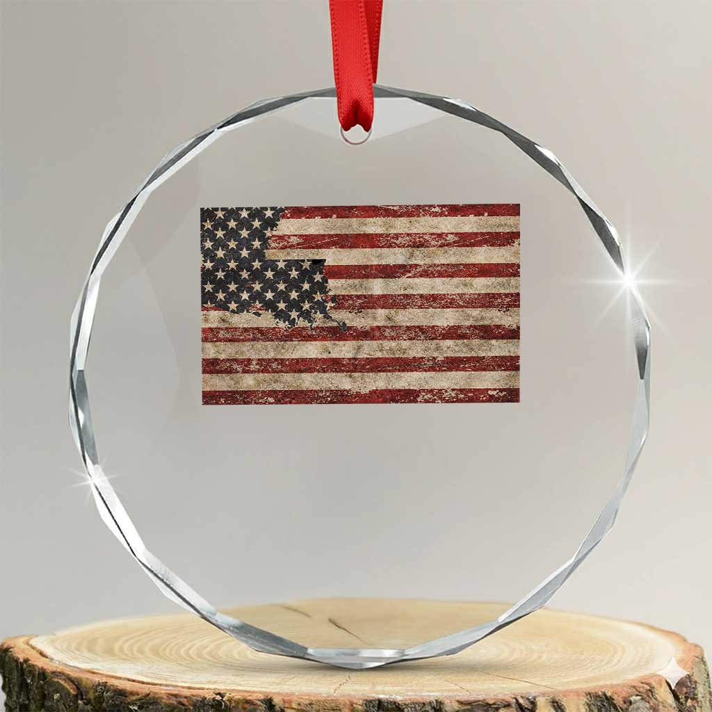 Louisiana Pride Vintage American Flag State Map Crystal Glass Ornament
