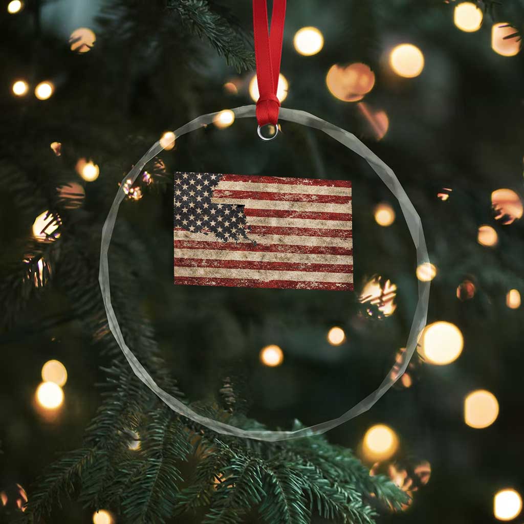 Louisiana Pride Vintage American Flag State Map Crystal Glass Ornament