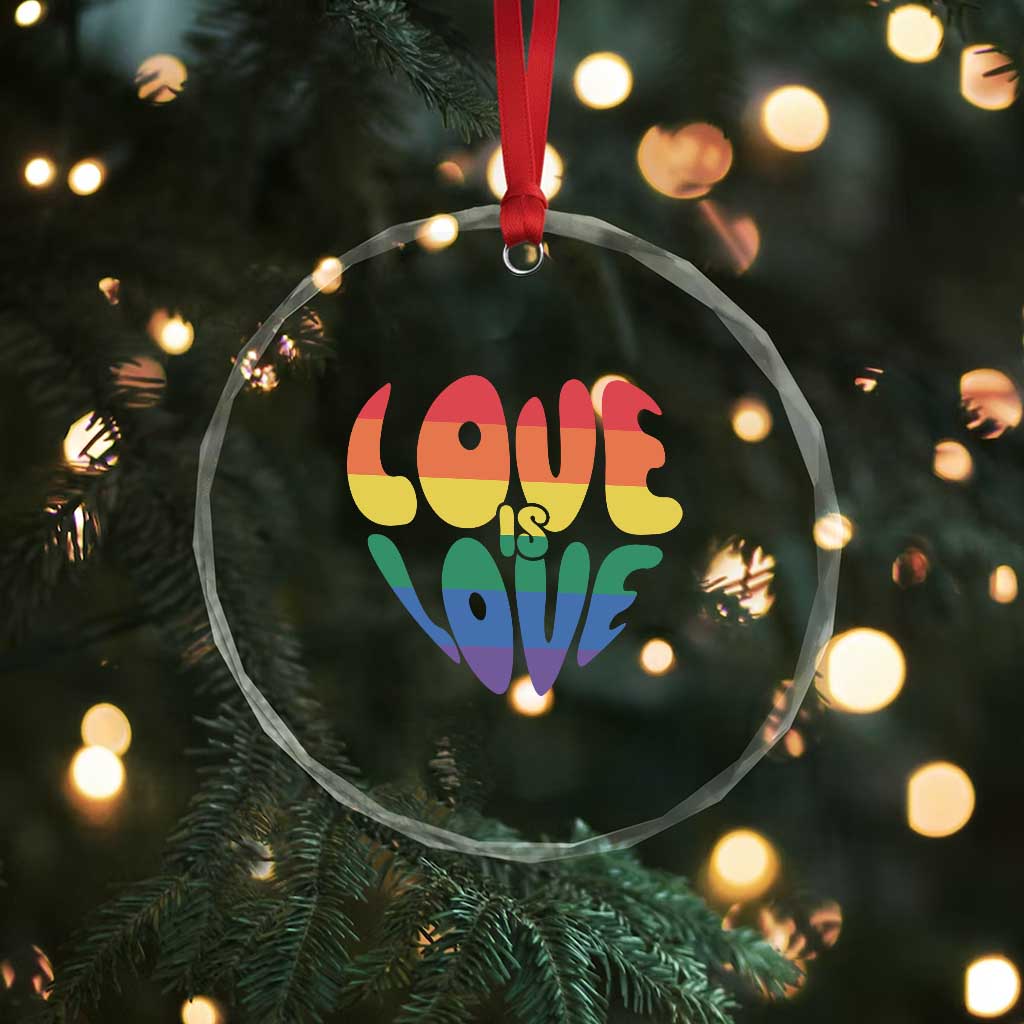 Love Is Love LGBTQ Pride Crystal Glass Ornament Rainbow Flag Community