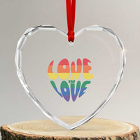 Love Is Love LGBTQ Pride Heart Crystal Glass Ornament Rainbow Flag Community