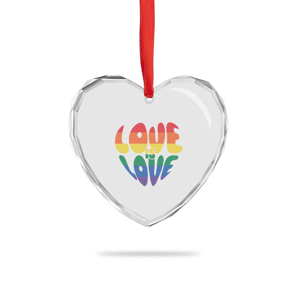 Love Is Love LGBTQ Pride Heart Crystal Glass Ornament Rainbow Flag Community