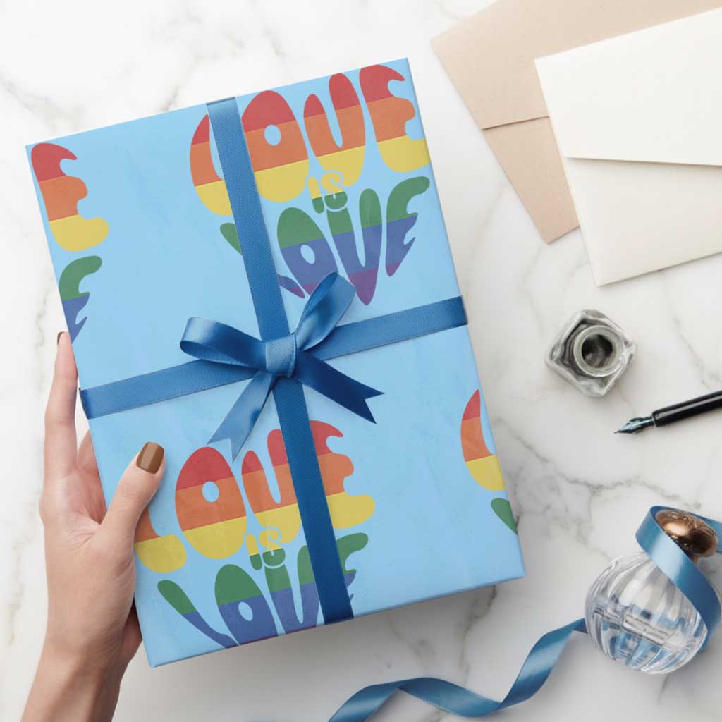 Love Is Love LGBTQ Pride Wrapping Paper Roll Rainbow Flag Community