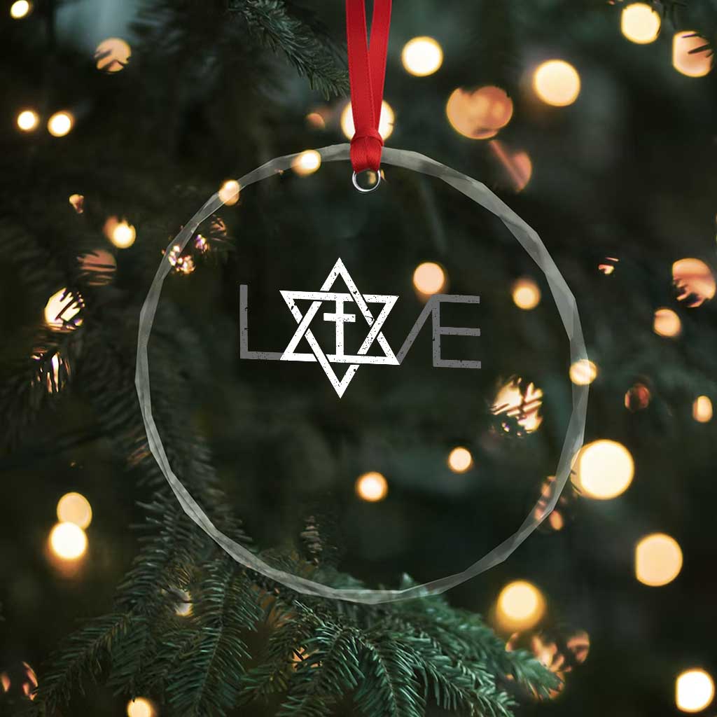 Love Jewish Messianic Christian Cross Star Of David Crystal Glass Ornament - Wonder Print Shop