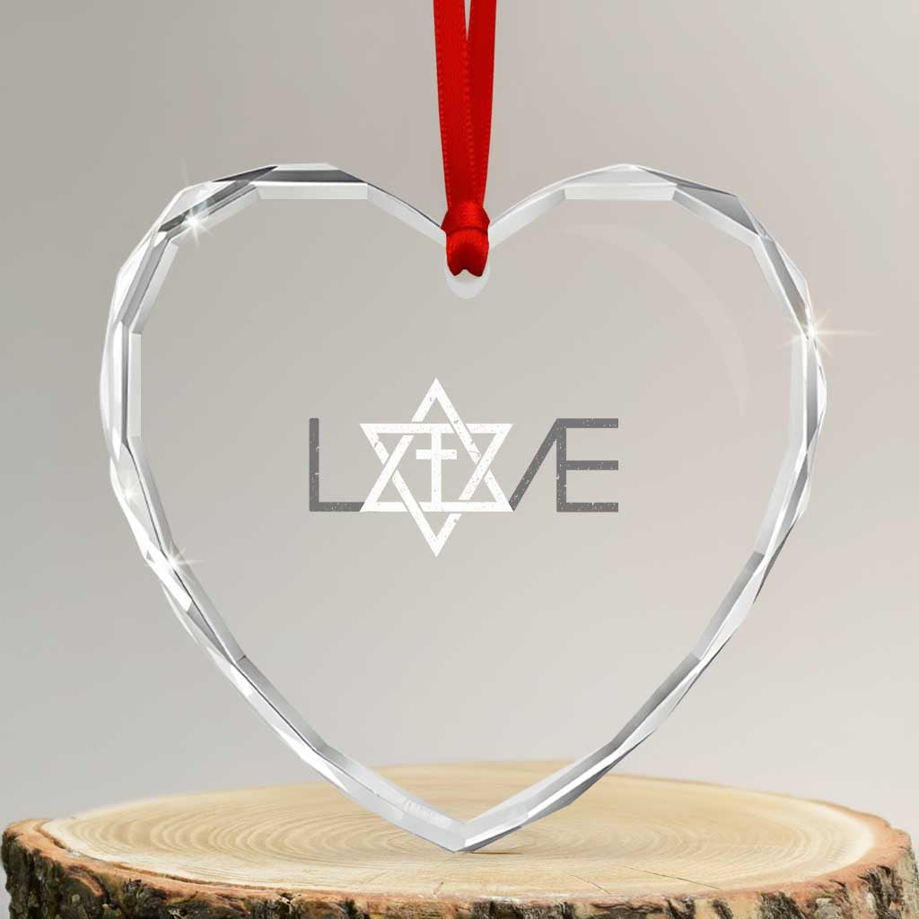 Love Jewish Messianic Christian Cross Star Of David Heart Crystal Glass Ornament - Wonder Print Shop