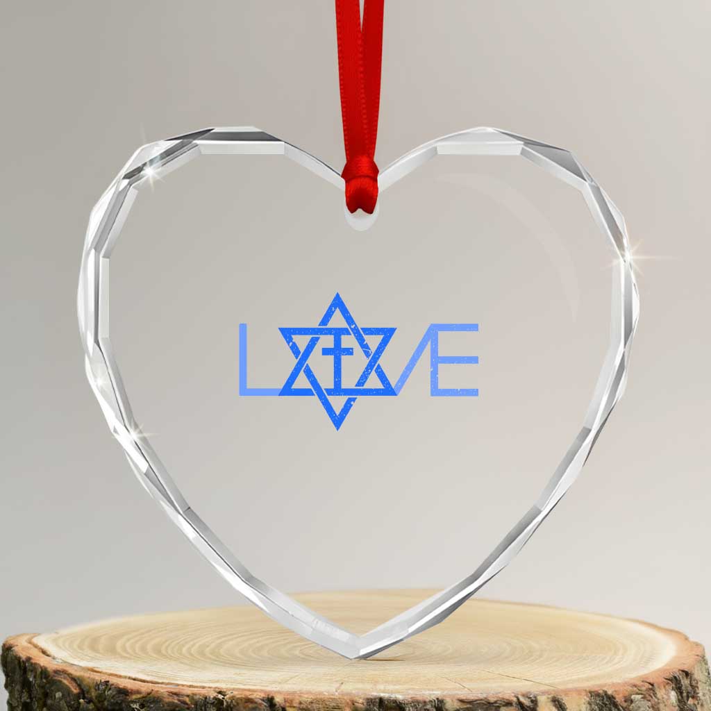 Love Jewish Messianic Cross Star Of David Heart Crystal Glass Ornament - Wonder Print Shop