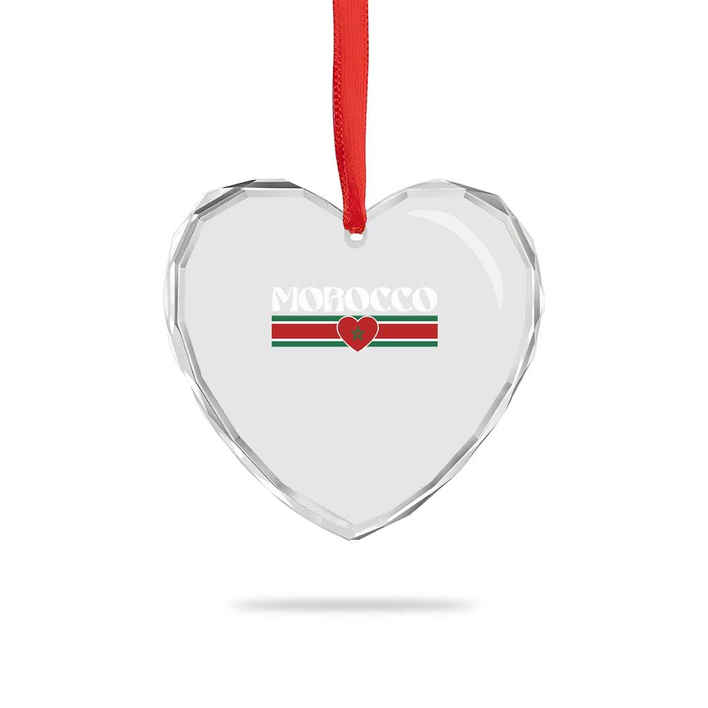 Love Morocco Retro Stripe Graphic Heart Crystal Glass Ornament Maroc Moroccan Flag Heart
