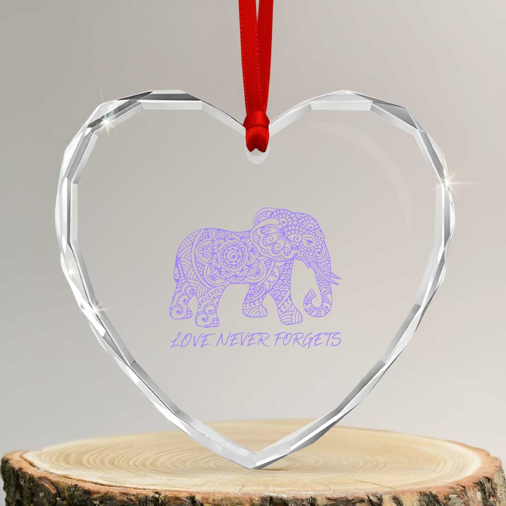 Love Never Forgets Elephant Mandala Heart Crystal Glass Ornament Animal Lover Gift