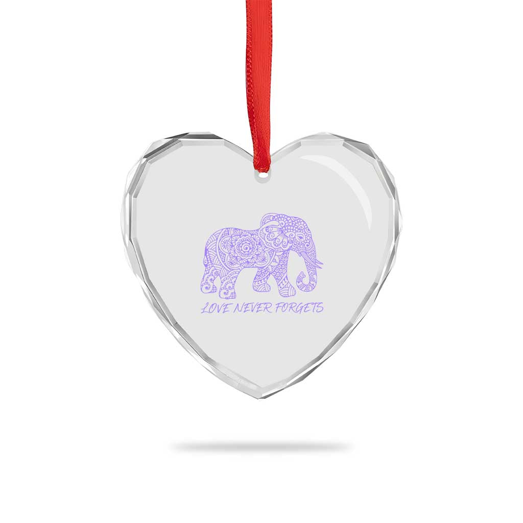 Love Never Forgets Elephant Mandala Heart Crystal Glass Ornament Animal Lover Gift