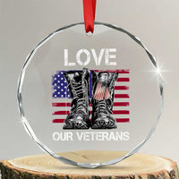 Love Our Veterans Crystal Glass Ornament American Flag Military Supportive Veterans Day - Wonder Print Shop