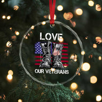 Love Our Veterans Crystal Glass Ornament American Flag Military Supportive Veterans Day - Wonder Print Shop