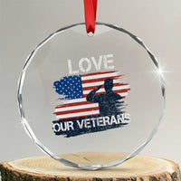 Love Our Veterans Crystal Glass Ornament Veterans Day Military Appreciation US Flag - Wonder Print Shop