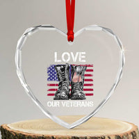 Love Our Veterans Heart Crystal Glass Ornament American Flag Military Supportive Veterans Day - Wonder Print Shop