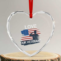 Love Our Veterans Heart Crystal Glass Ornament Veterans Day Military Appreciation US Flag - Wonder Print Shop