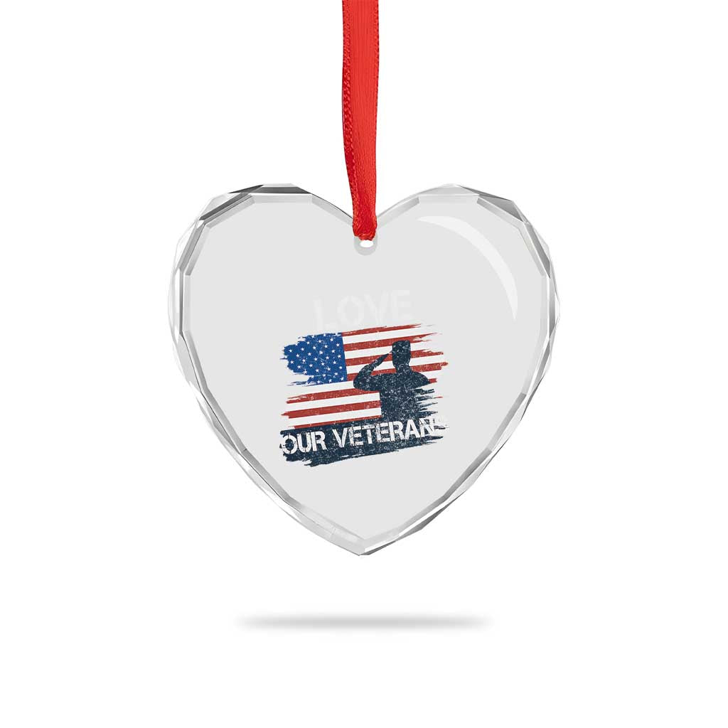 Love Our Veterans Heart Crystal Glass Ornament Veterans Day Military Appreciation US Flag - Wonder Print Shop