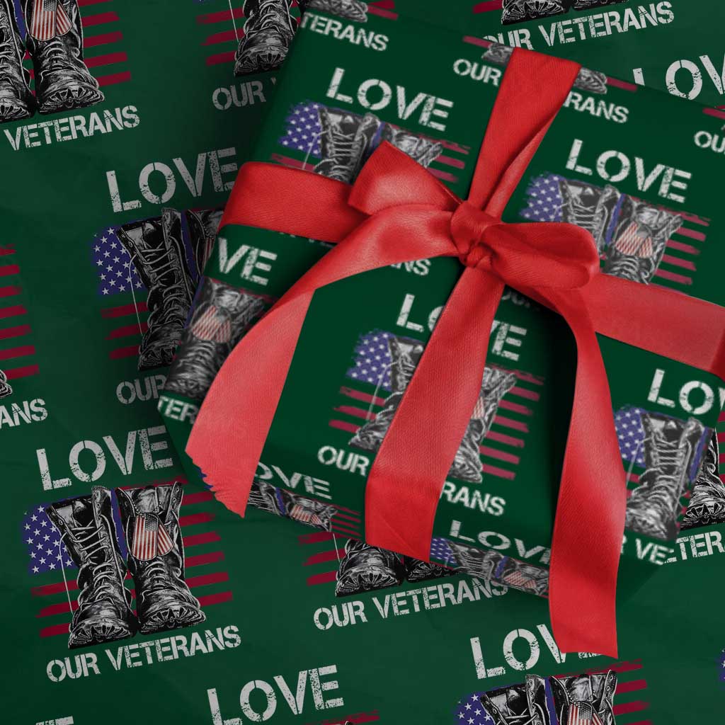 Love Our Veterans Wrapping Paper Roll American Flag Military Supportive Veterans Day - Wonder Print Shop