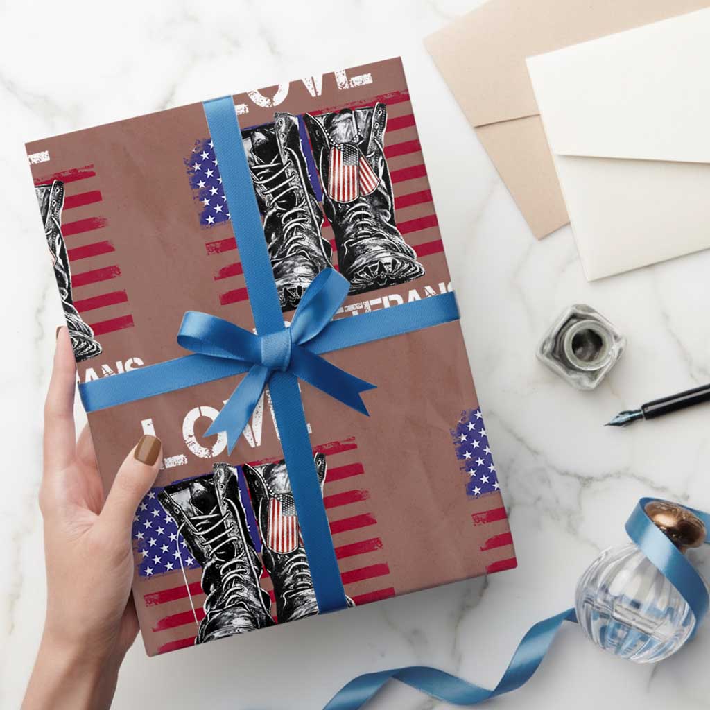 Love Our Veterans Wrapping Paper Roll American Flag Military Supportive Veterans Day - Wonder Print Shop
