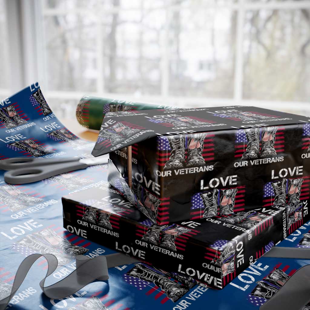 Love Our Veterans Wrapping Paper Roll American Flag Military Supportive Veterans Day - Wonder Print Shop