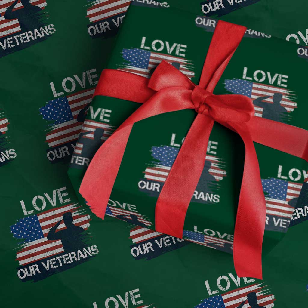 Love Our Veterans Wrapping Paper Roll Veterans Day Military Appreciation US Flag - Wonder Print Shop