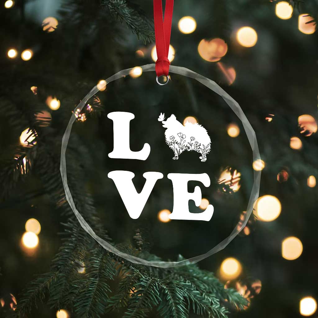 Love Pomeranian Crystal Glass Ornament Cute Pom Dog Lover Gift