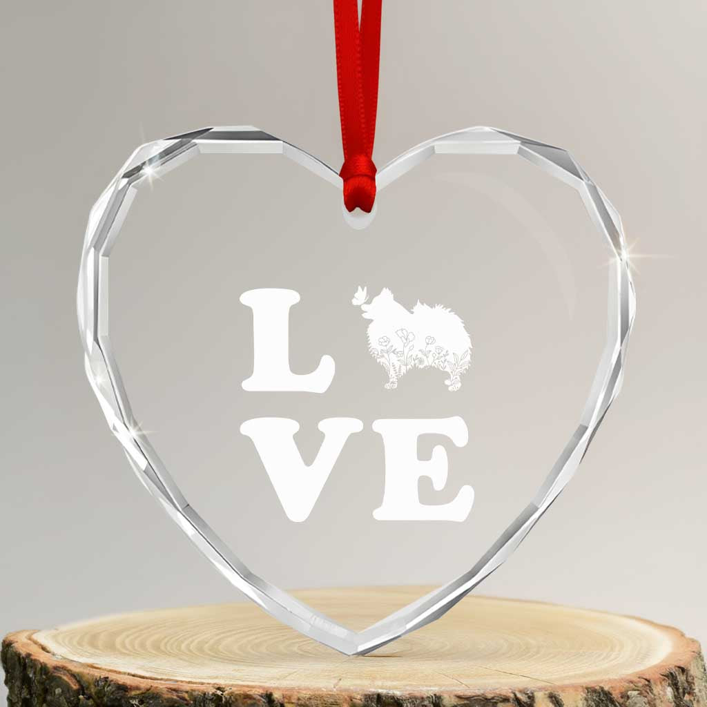 Love Pomeranian Heart Crystal Glass Ornament Cute Pom Dog Lover Gift