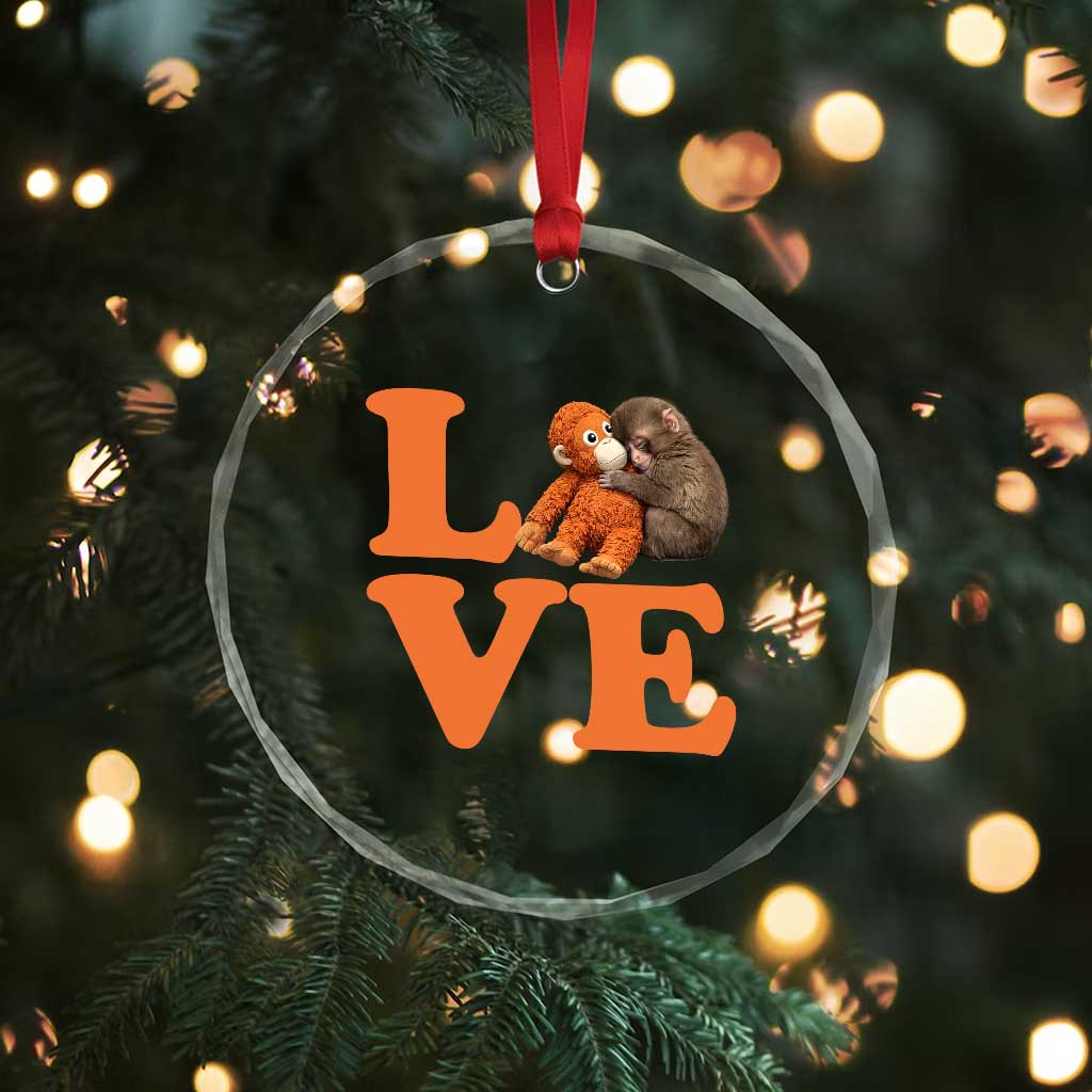 Love Punch the Baby Monkey Crystal Glass Ornament Cute Hugging Plush Toy Viral Friendship