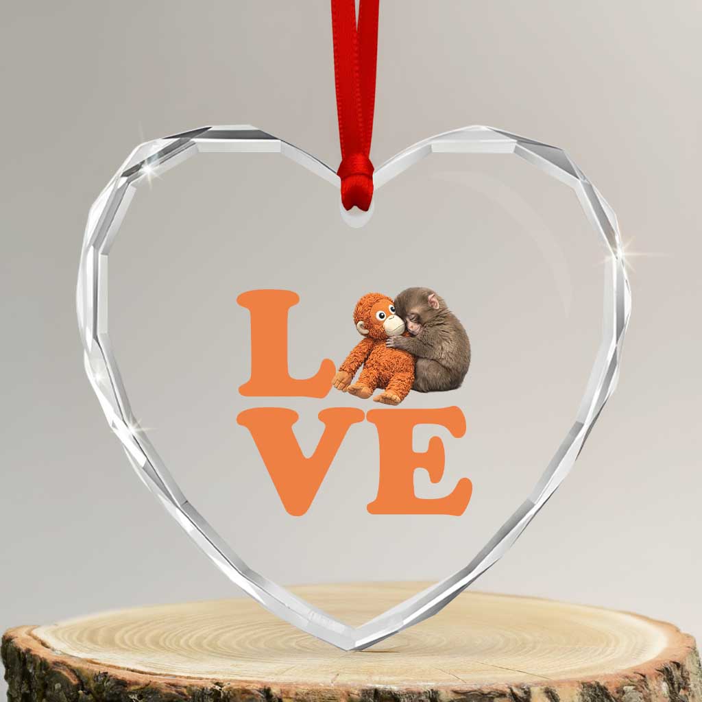 Love Punch the Baby Monkey Heart Crystal Glass Ornament Cute Hugging Plush Toy Viral Friendship