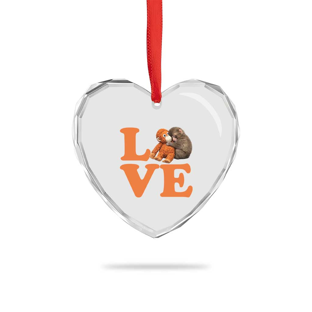 Love Punch the Baby Monkey Heart Crystal Glass Ornament Cute Hugging Plush Toy Viral Friendship