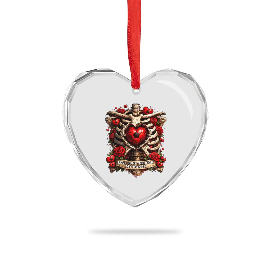 Love Runs Through My Bones Heart Crystal Glass Ornament Funny Skeleton Soccer Player Gift