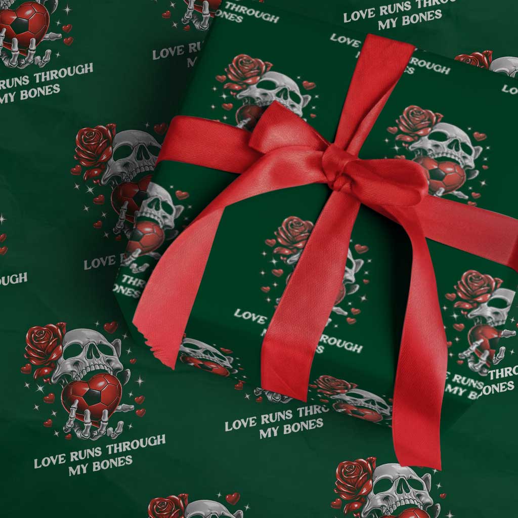 Love Runs Through My Bones Wrapping Paper Roll Funny Skeleton Soccer Gift