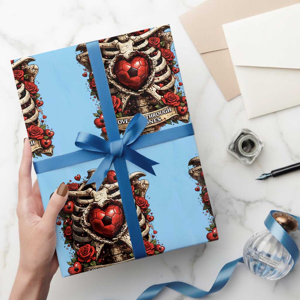 Love Runs Through My Bones Wrapping Paper Roll Funny Skeleton Soccer Player Gift
