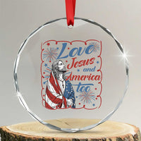 Loves Jesus and America Too Crystal Glass Ornament Patriotic Christian Jesus 4th of July