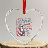 Loves Jesus and America Too Heart Crystal Glass Ornament Patriotic Christian Jesus 4th of July