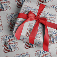 Loves Jesus and America Too Wrapping Paper Roll Patriotic Christian Jesus 4th of July