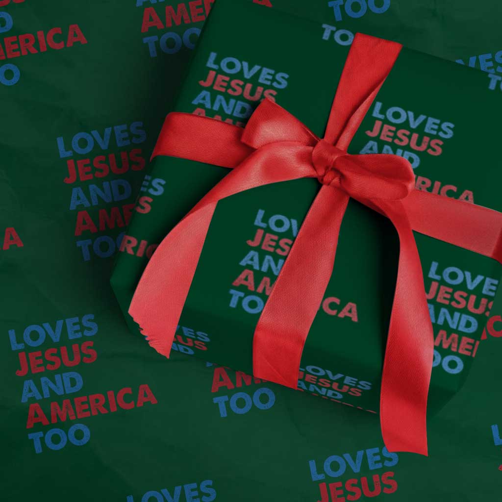 Loves Jesus and America Too Wrapping Paper Roll 4th of July Patriotic - Wonder Print Shop
