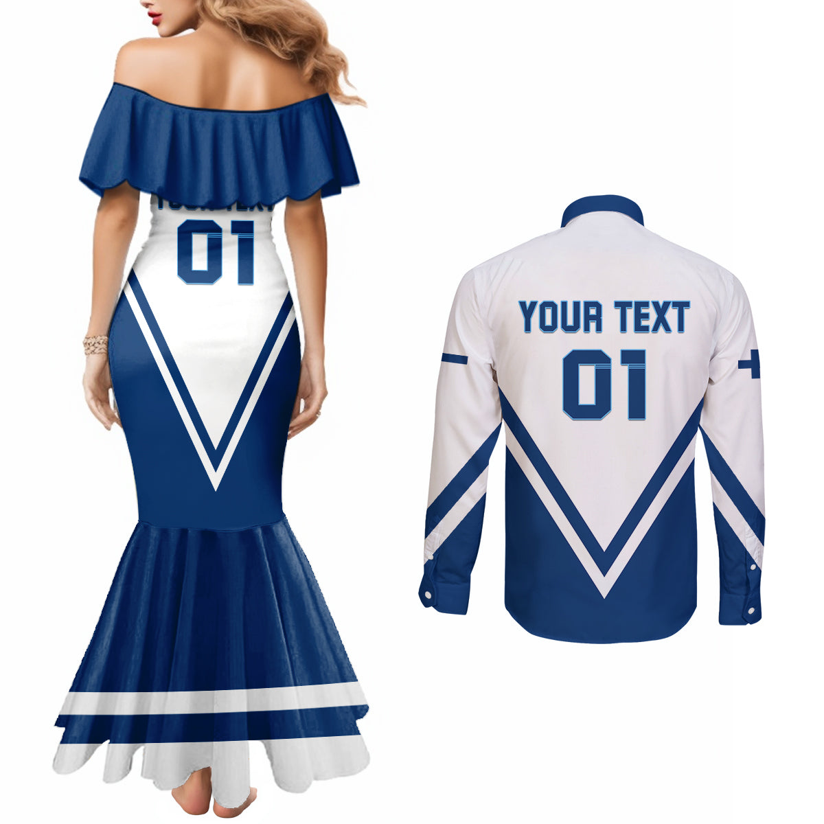 Finland Hockey 2024 Couples Matching Mermaid Dress and Long Sleeve Button Shirt Come on Leijonat