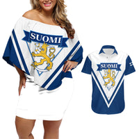 Finland Hockey 2024 Couples Matching Off Shoulder Short Dress and Hawaiian Shirt Come on Leijonat - Wonder Print Shop