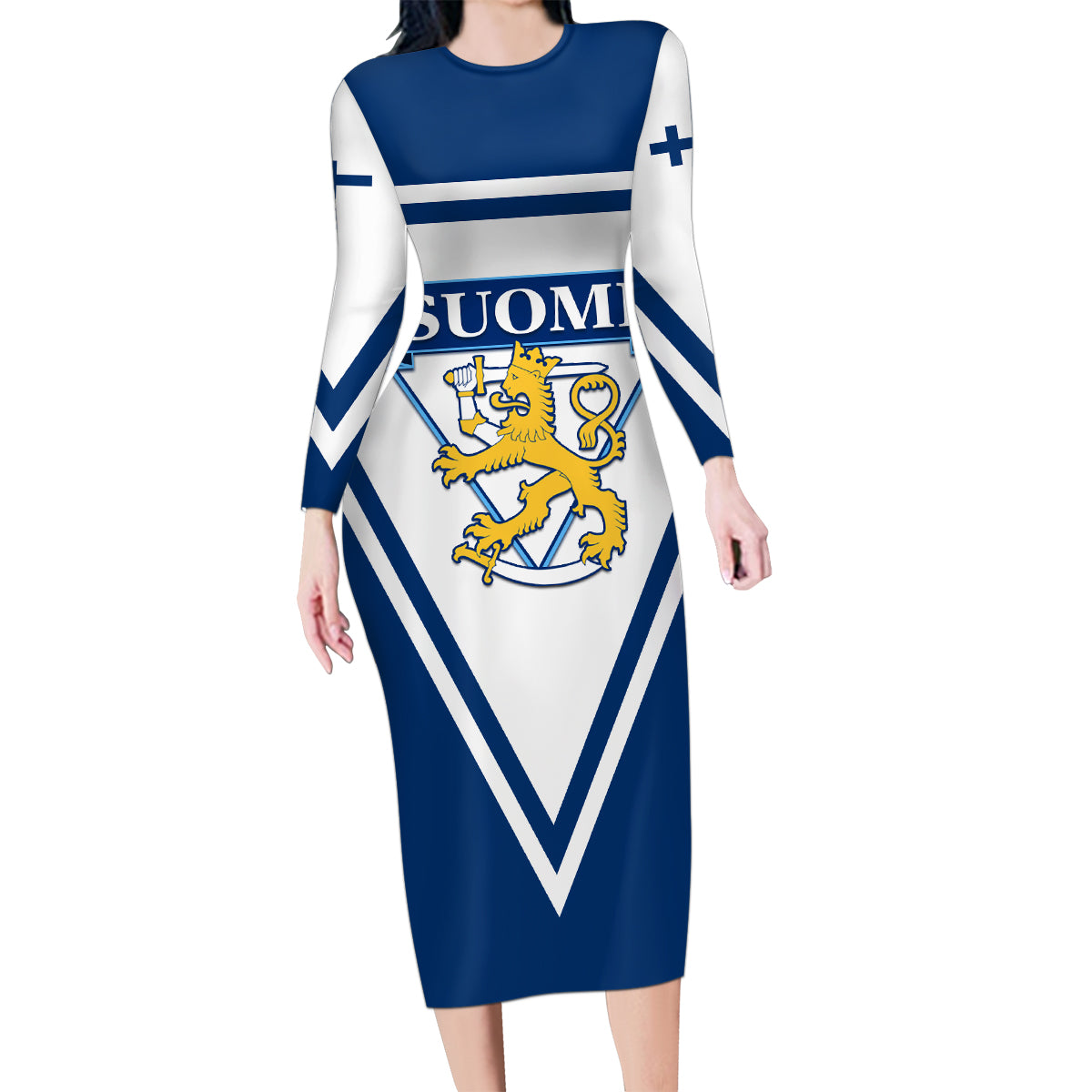 Finland Hockey 2024 Family Matching Long Sleeve Bodycon Dress and Hawaiian Shirt Come on Leijonat - Wonder Print Shop