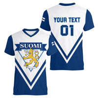 Finland Hockey 2024 Women V-Neck T-Shirt Come on Leijonat - Wonder Print Shop